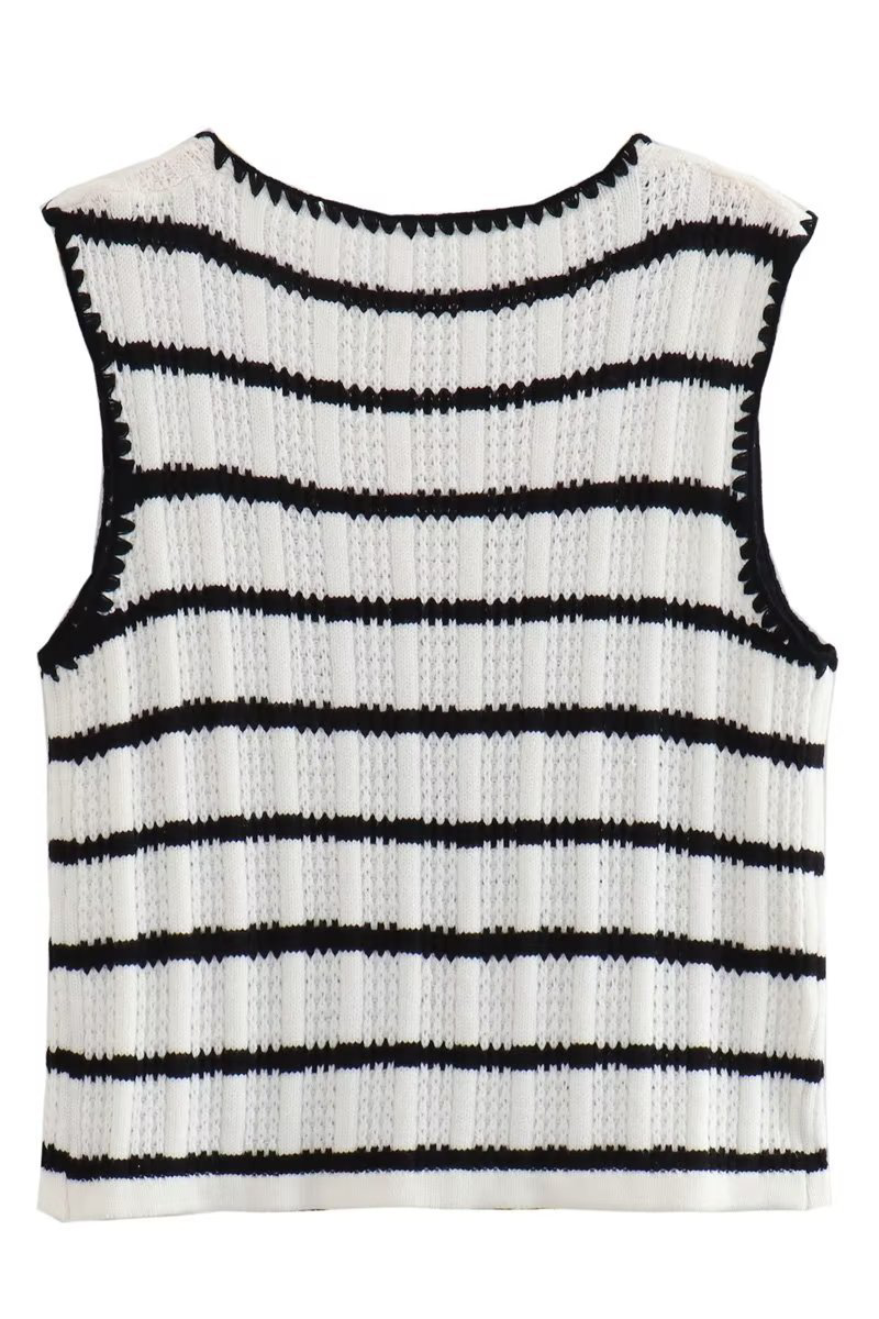 Casual Street Stripe Lace Up Knit Contrast V Neck Sleeveless Two Pieces - Fashionpara