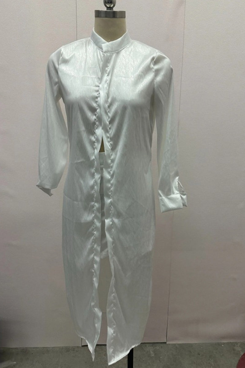 Casual Daily Solid Color Buckle Mandarin Collar A Line Dresses - Fashionpara