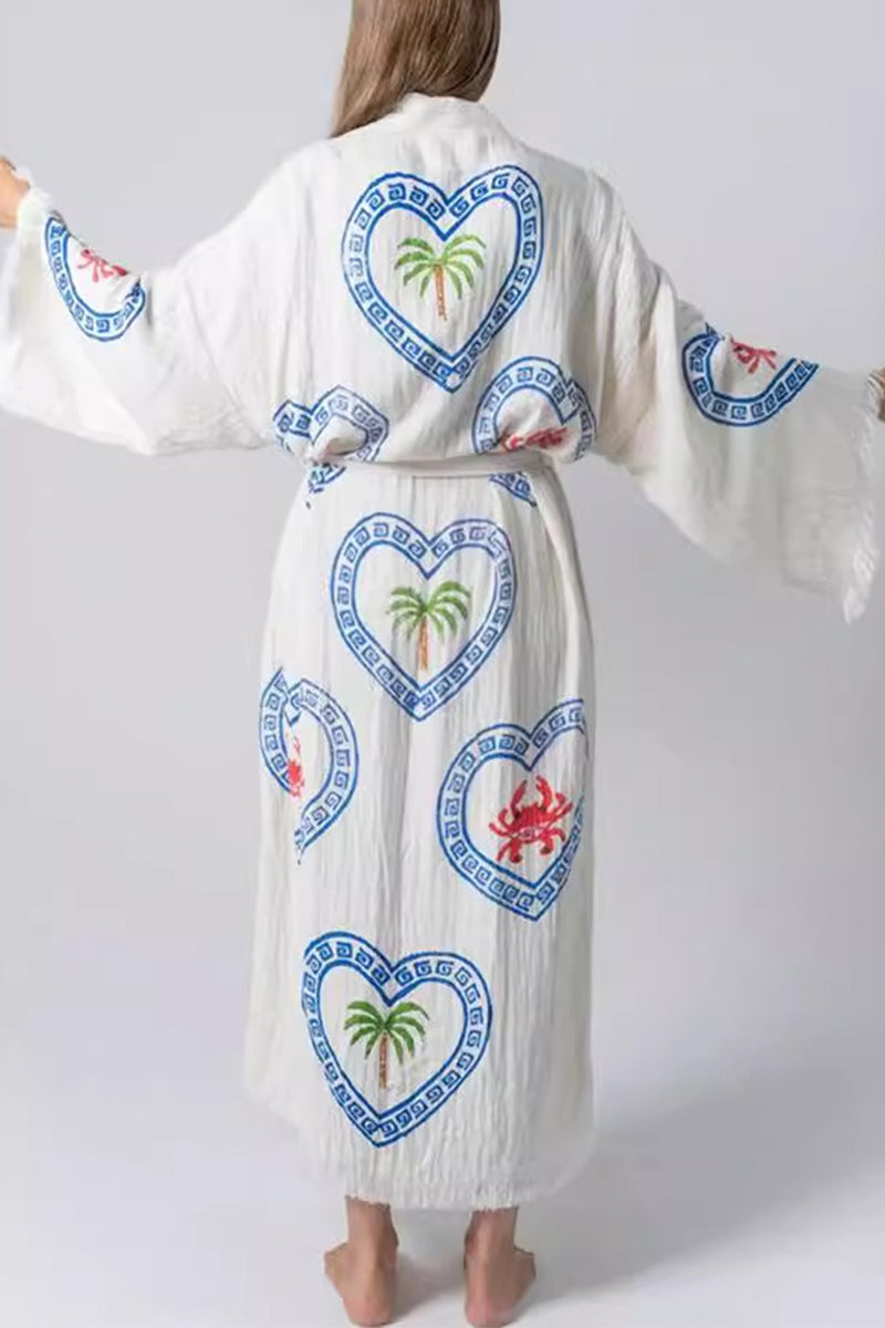 Casual Daily Love Print Lace Up V Neck Printed Dresses - Fashionpara