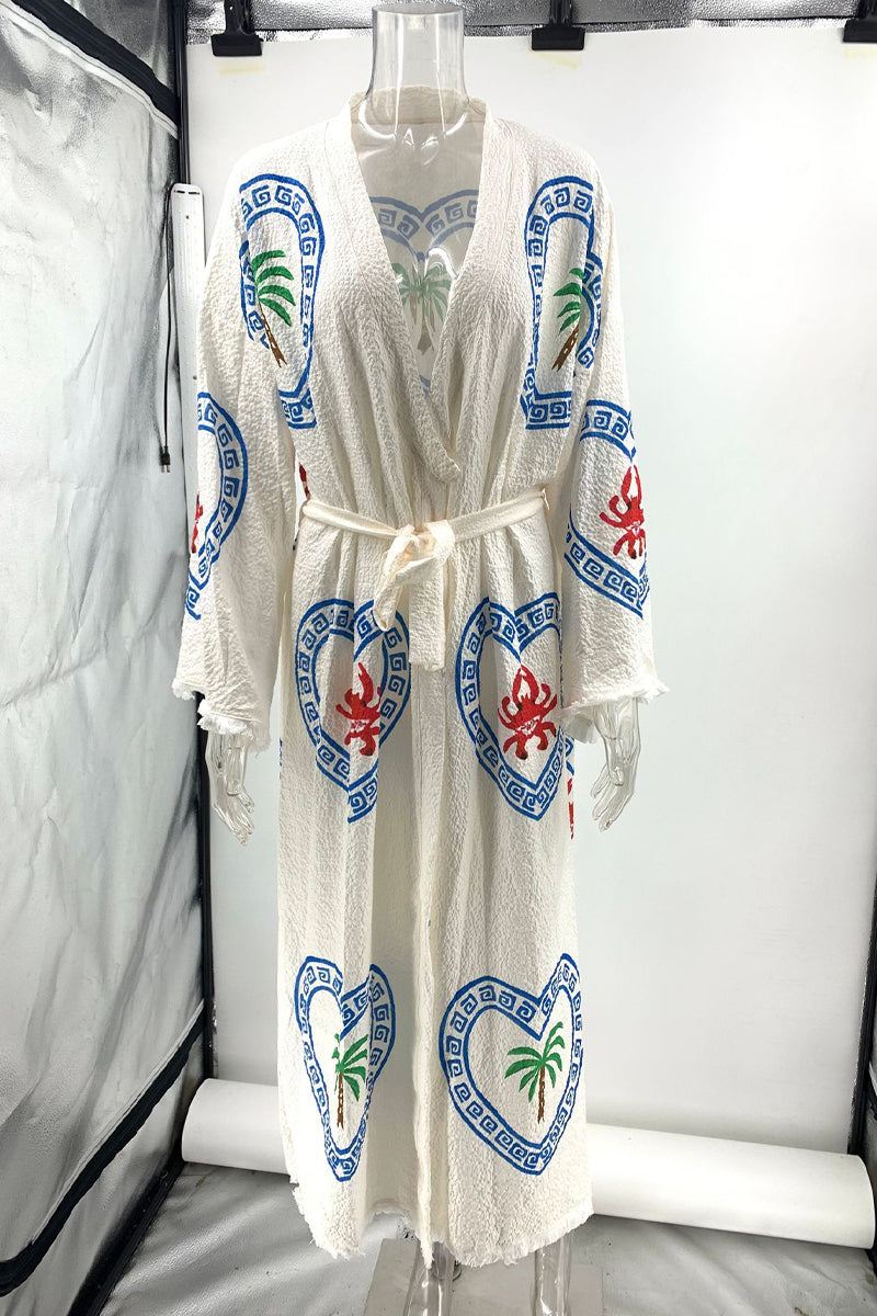 Casual Daily Love Print Lace Up V Neck Printed Dresses - Fashionpara