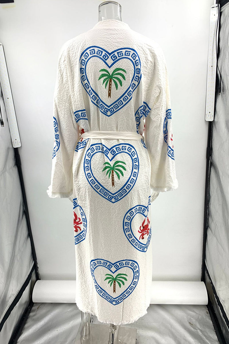 Casual Daily Love Print Lace Up V Neck Printed Dresses - Fashionpara