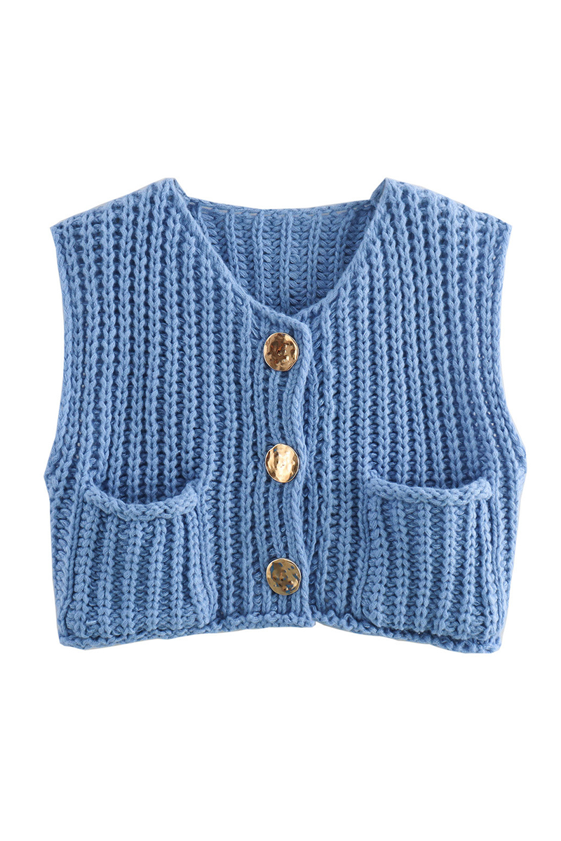 Casual Solid Color Pocket Sweater with Button Detail