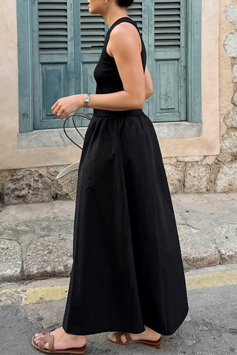 Casual Street Solid Color Ruched O Neck Vest Dresses - Fashionpara