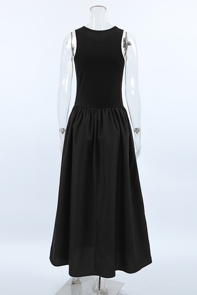 Casual Street Solid Color Ruched O Neck Vest Dresses - Fashionpara