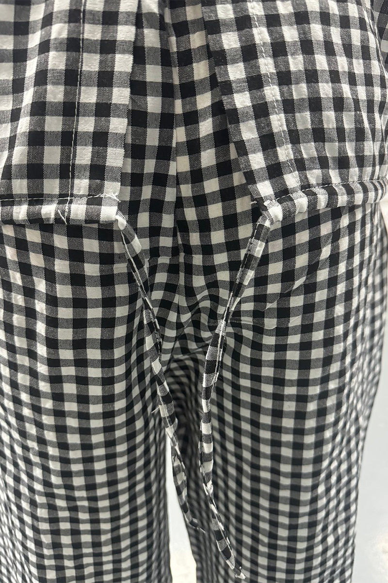 Casual Street Plaid Draw String Pocket Lace Up O Neck Short Sleeve Two Pieces(6 Colors) - Fashionpara