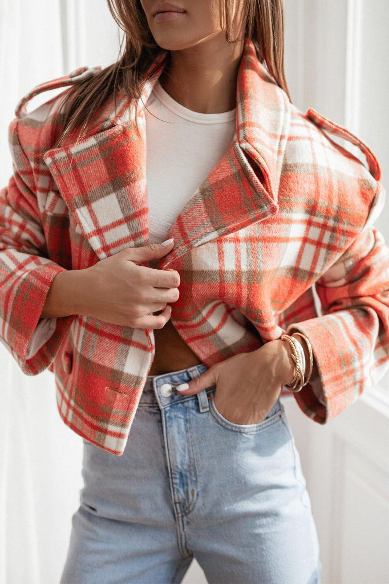 Stylish Plaid Turn-Back Collar Blazer Jacket for Every Occasion
