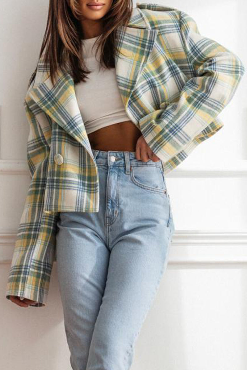 Stylish Plaid Turn-Back Collar Blazer Jacket for Every Occasion