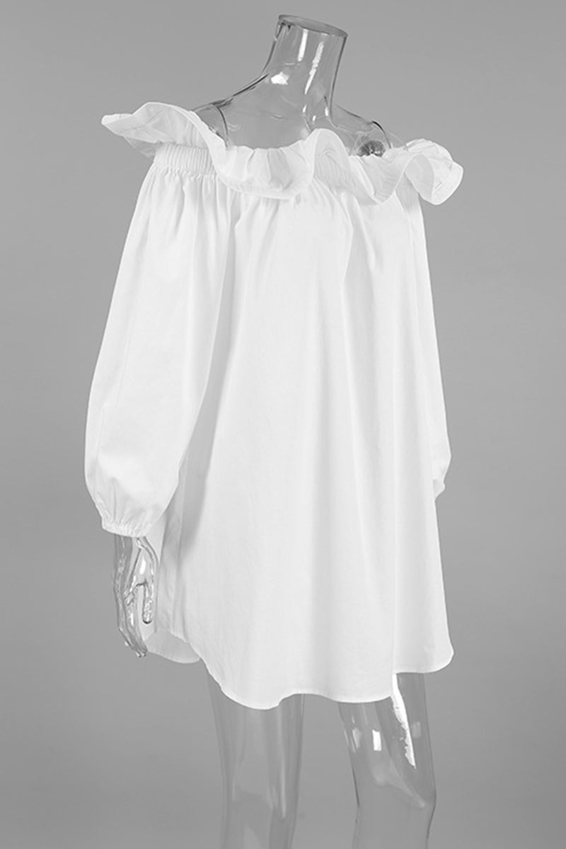 Casual Solid Color Ruffle Off Shoulder Off The Shoulder Dresses - Fashionpara