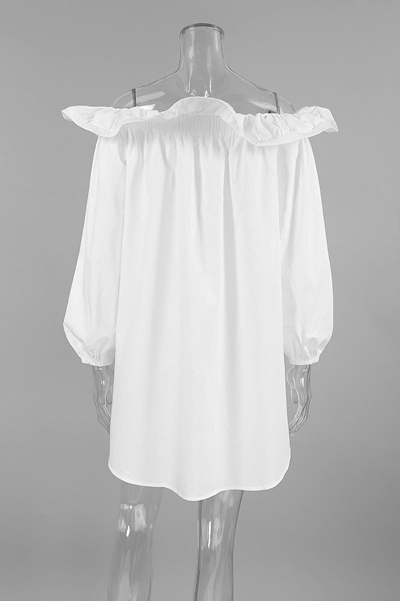 Casual Solid Color Ruffle Off Shoulder Off The Shoulder Dresses - Fashionpara