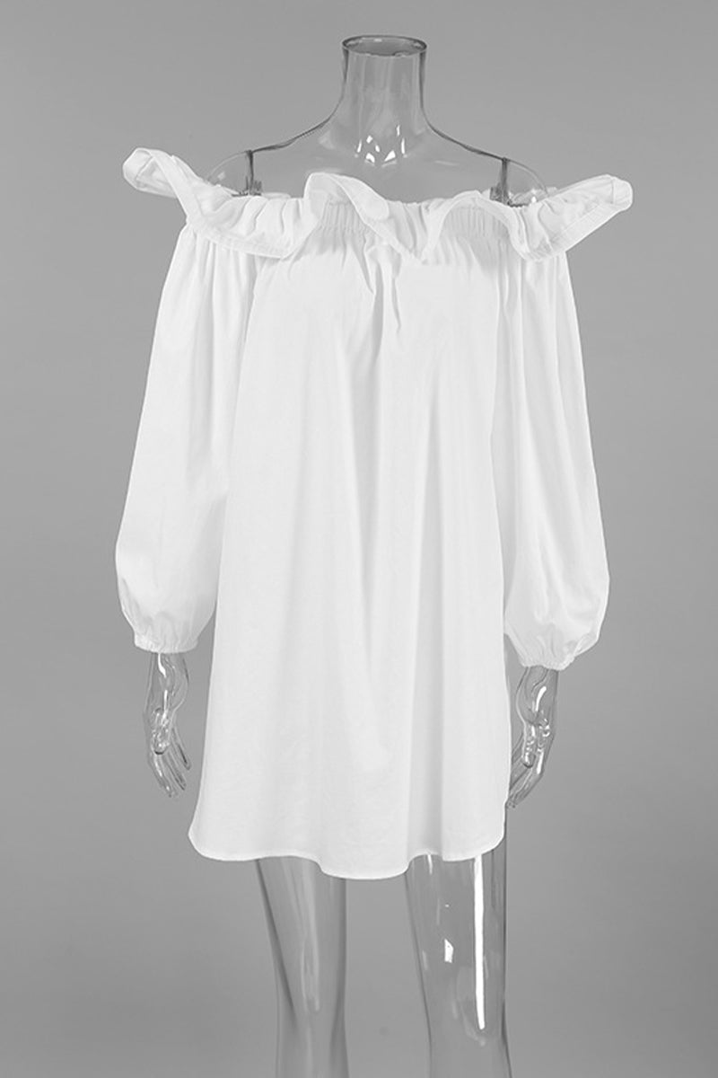 Casual Solid Color Ruffle Off Shoulder Off The Shoulder Dresses - Fashionpara