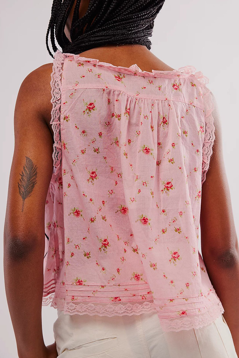 Sexy Flowers Print Hollow Out Lace Up V Neck Tops(3 Colors) - Fashionpara