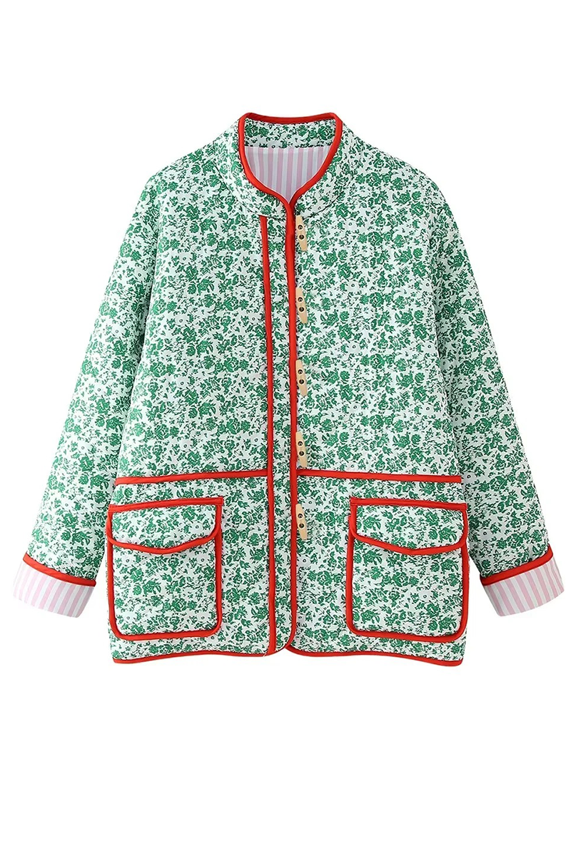 Bohonini Casual Floral Contrast O Neck Blazer Jacket Outerwear