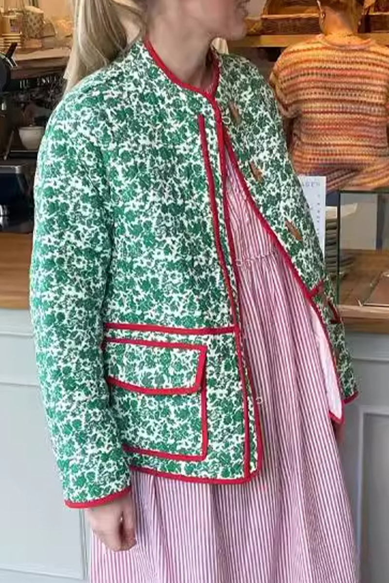 Bohonini Casual Floral Contrast O Neck Blazer Jacket Outerwear