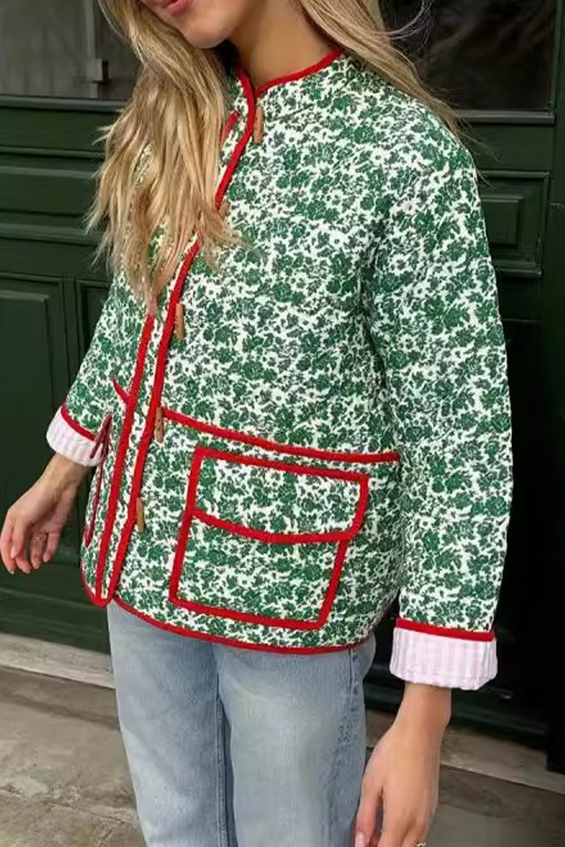 Bohonini Casual Floral Contrast O Neck Blazer Jacket Outerwear