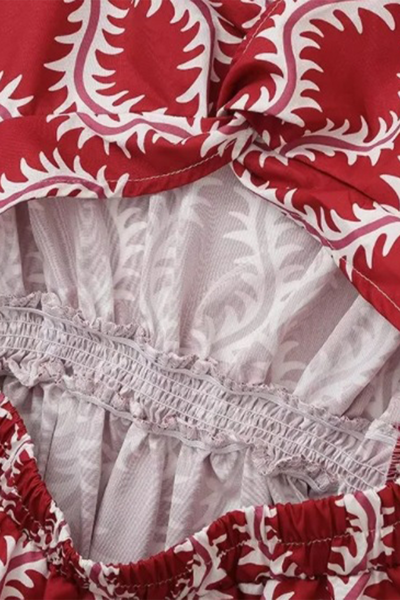 Elegant Geometric Print Hollow Out V Neck A Line Short Sleeve Dress - Fashionpara