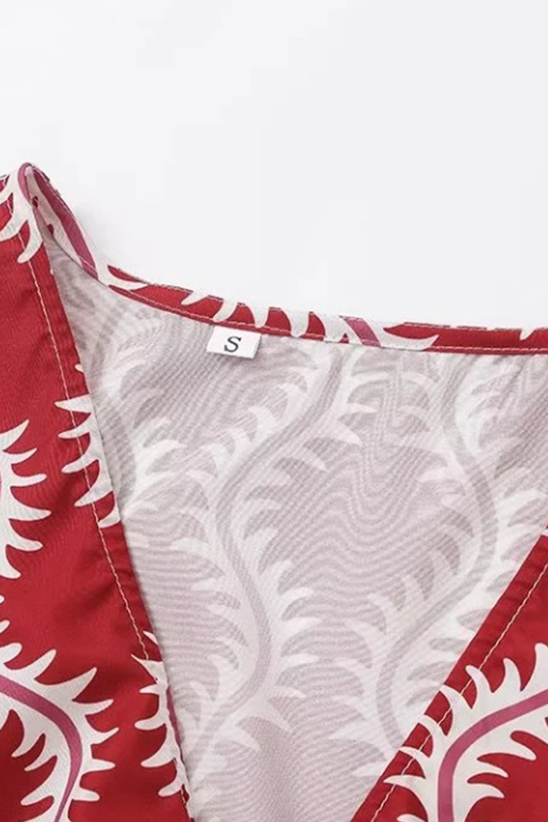 Elegant Geometric Print Hollow Out V Neck A Line Short Sleeve Dress - Fashionpara