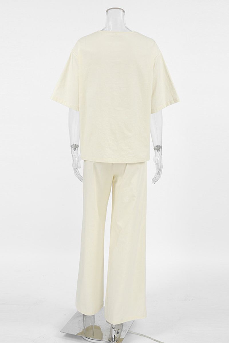 Casual Street Lace Up O Neck Short Sleeve Two Pieces - Fashionpara