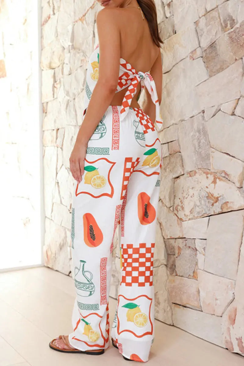 Sexy Daily Graffiti Print Knotted Strapless Sleeveless Two Pieces(7 Colors) Fashionpara