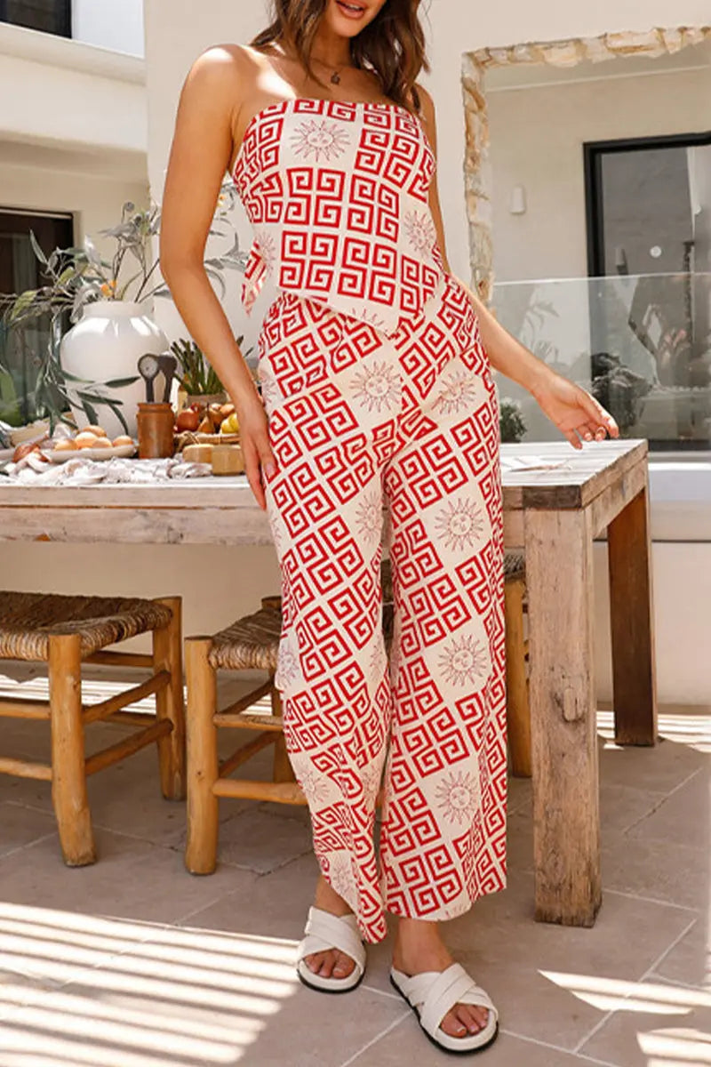 Sexy Daily Graffiti Print Knotted Strapless Sleeveless Two Pieces(7 Colors) Fashionpara