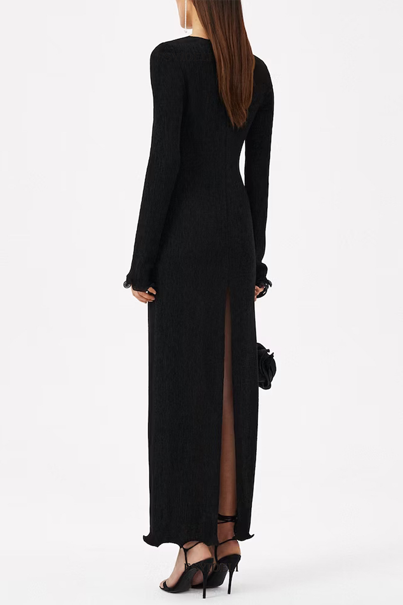 Sexy Slit Flower Shape V Neck Long Sleeve Dresses