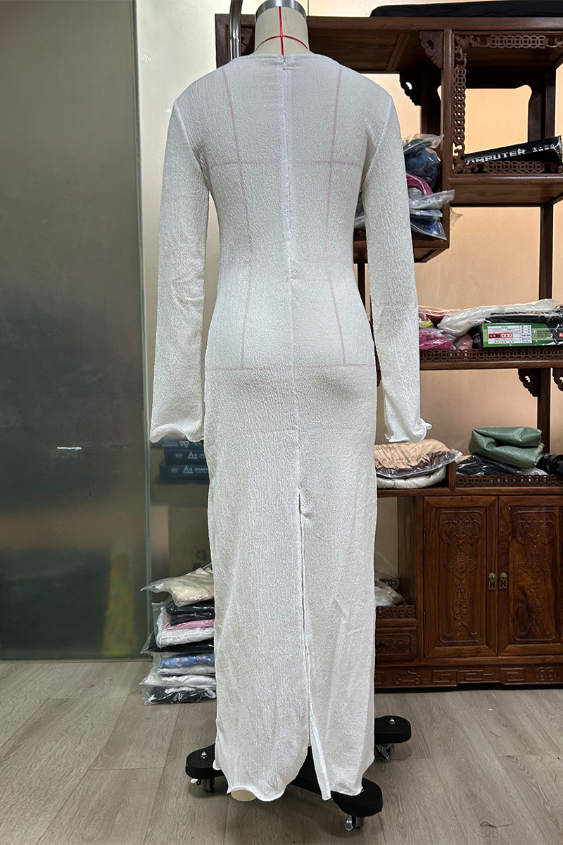 Sexy Slit Flower Shape V Neck Long Sleeve Dresses