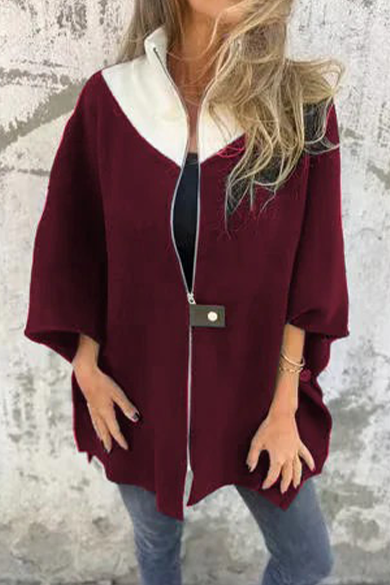 Stylish Patchwork Zipper Jacket with Mandarin Collar in 9 Colors