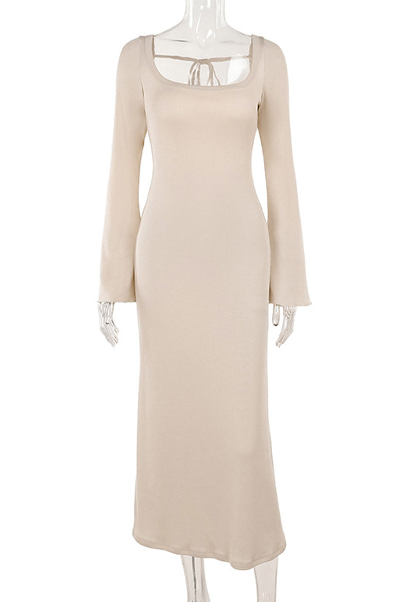 Sexy Vacation Lace Up Backless Square Neck One Step Skirt Dresses