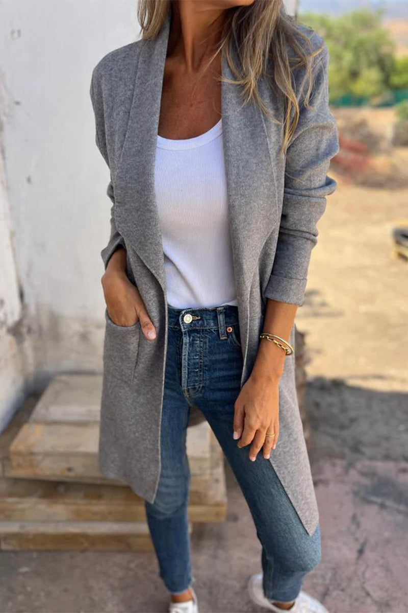 Bohonini Casual Solid Color Pocket Turndown Collar Coat