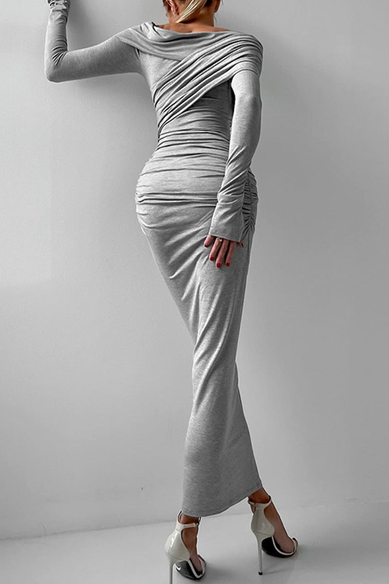 Sexy Ruched Irregular Off Shoulder Wrapped Skirt Dresses - Fashionpara