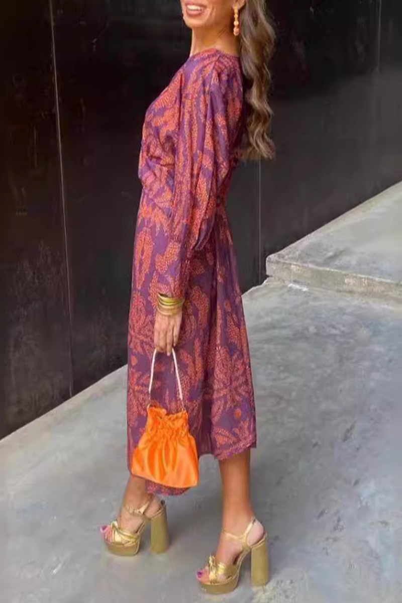 Elegant Floral Print Ruched V Neck A Line Dresses(4 Colors) - Fashionpara