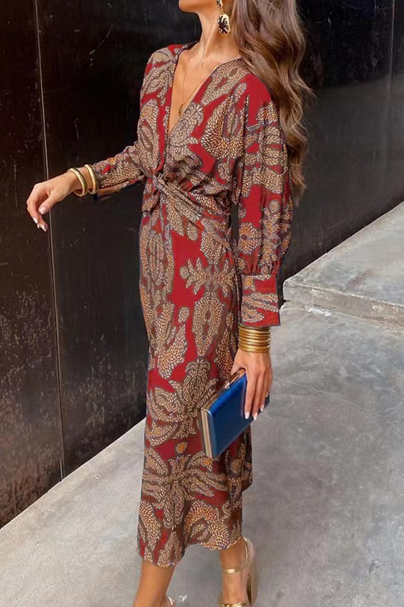 Elegant Floral Print Ruched V Neck A Line Dresses(4 Colors) - Fashionpara