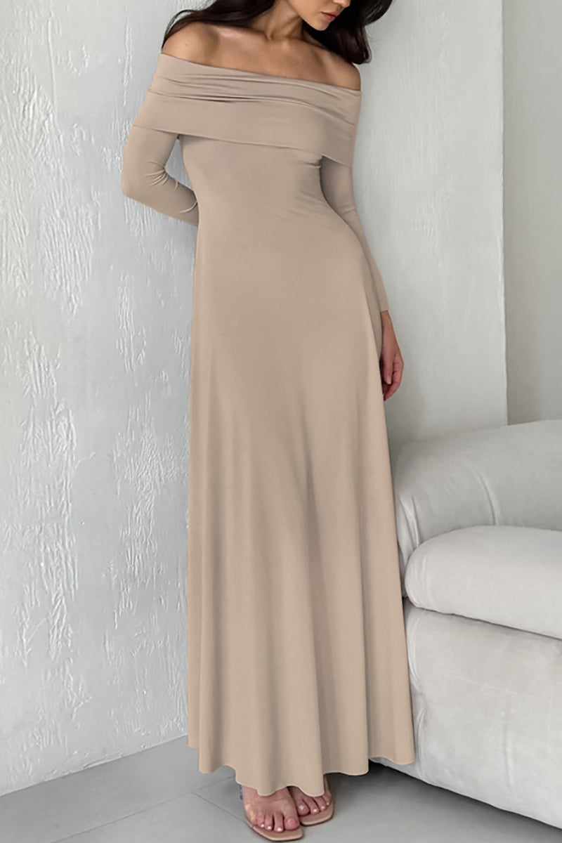 Elegant Ruched Off Shoulder Long Dresses - Fashionpara