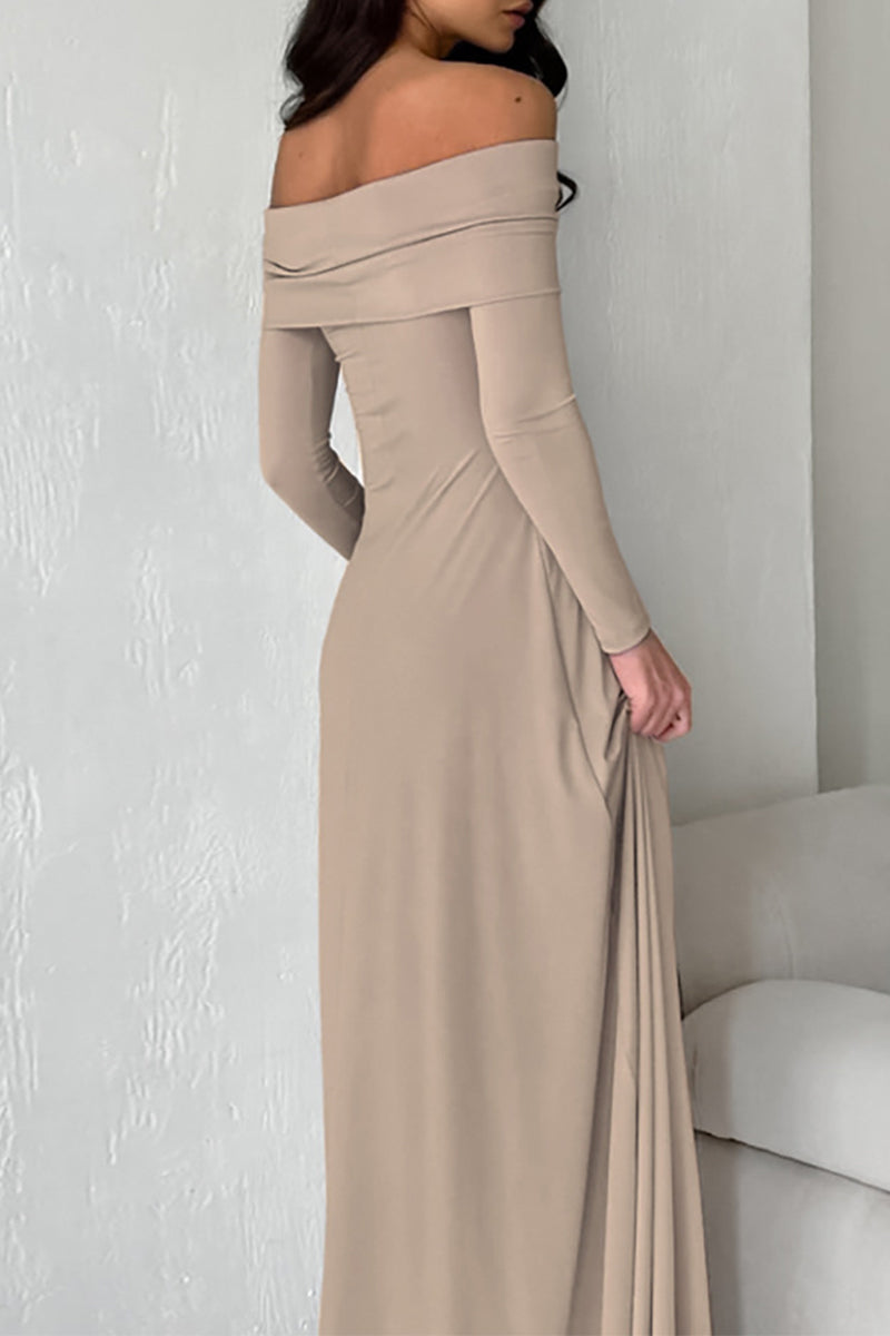 Elegant Ruched Off Shoulder Long Dresses - Fashionpara