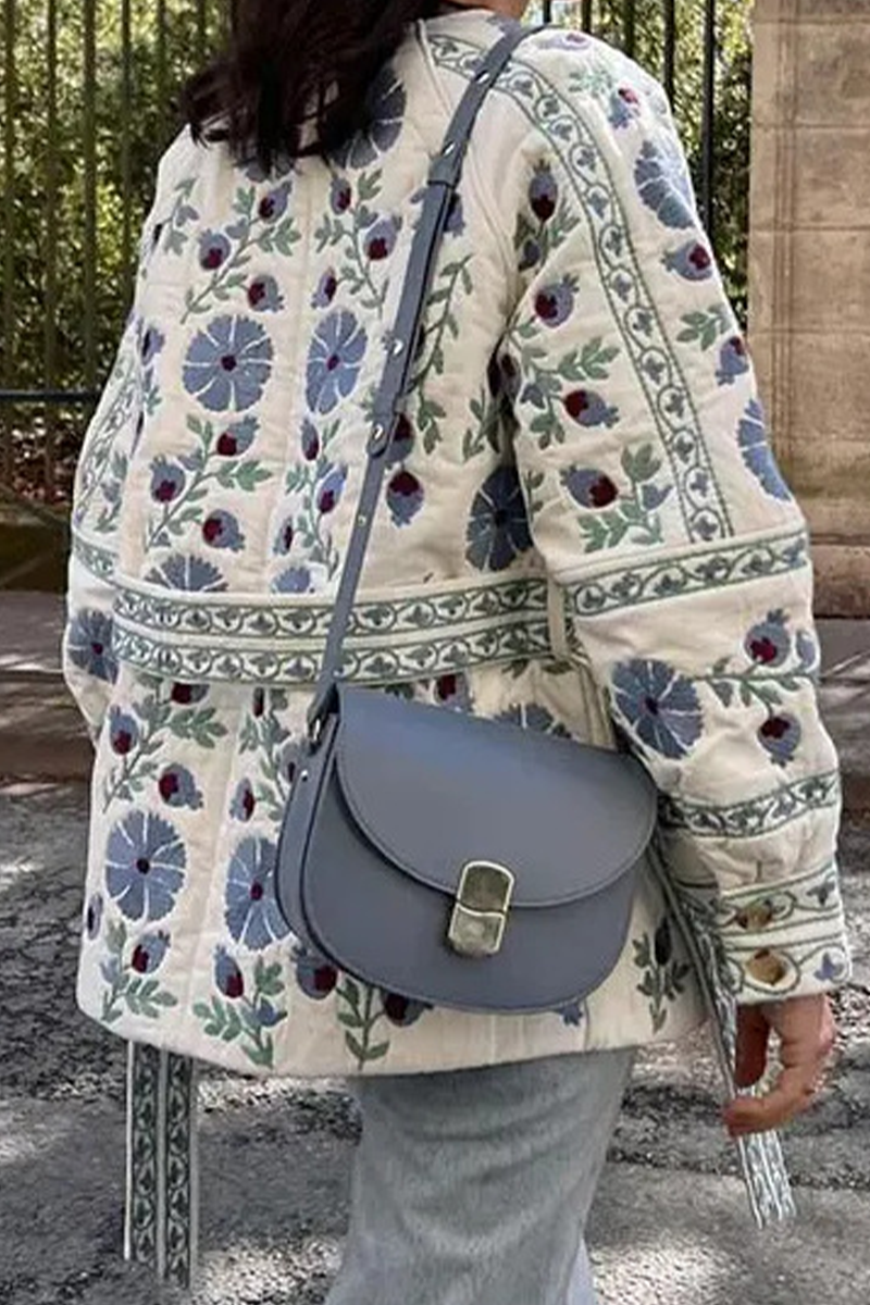 Bohonini Floral Lace-Up Blazer with Button Detail and O-Neck