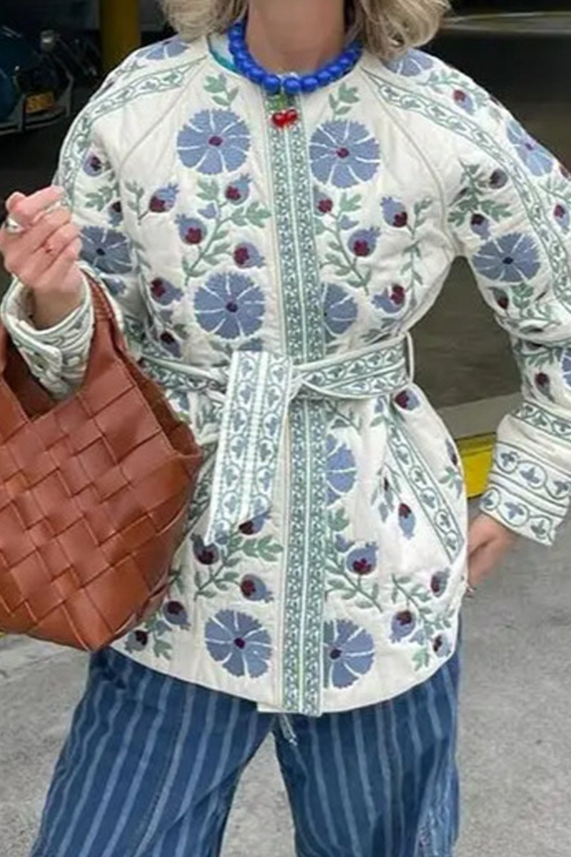 Bohonini Floral Lace-Up Blazer with Button Detail and O-Neck