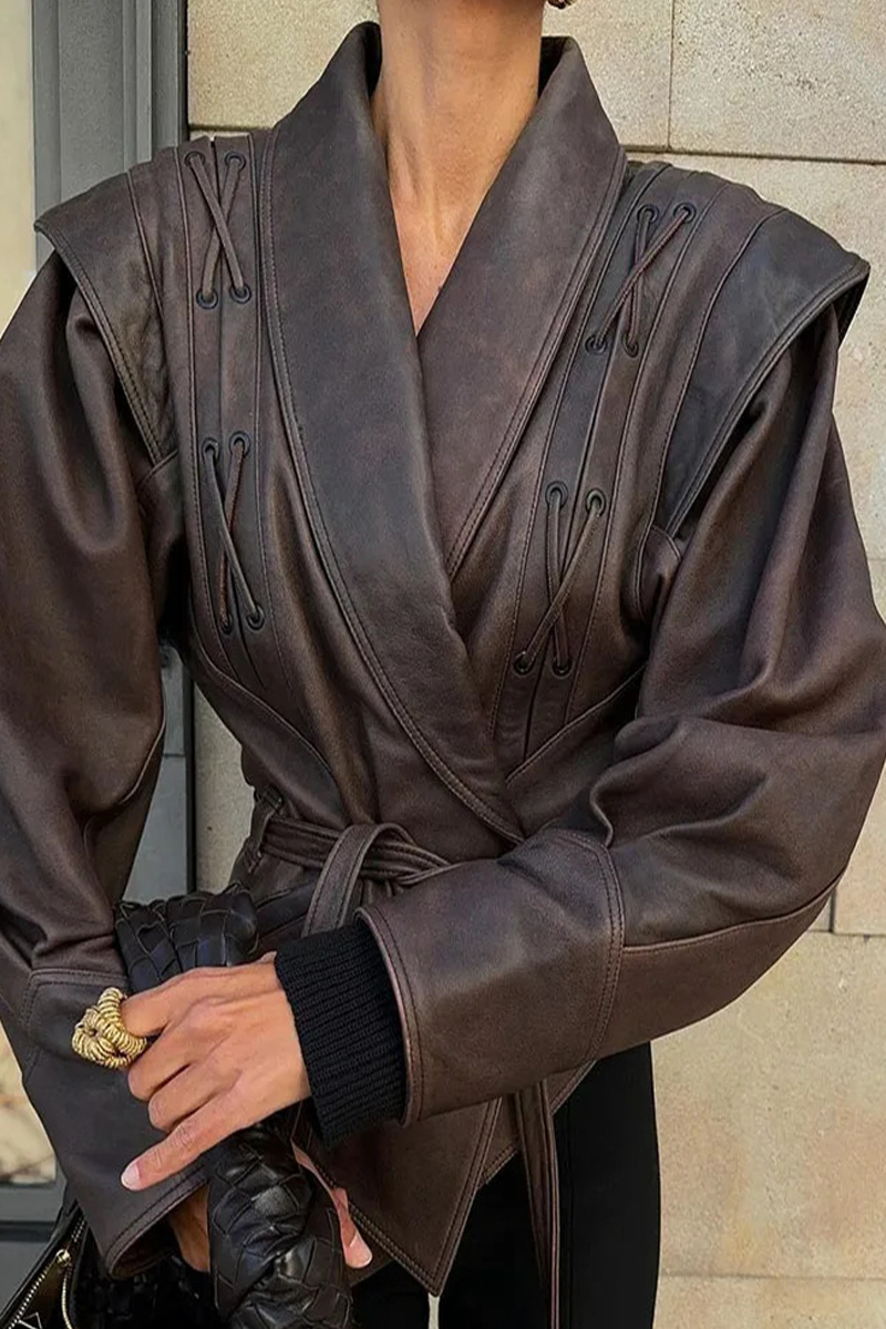 Stylish Turndown Collar Casual Patchwork Outerwear Jacket