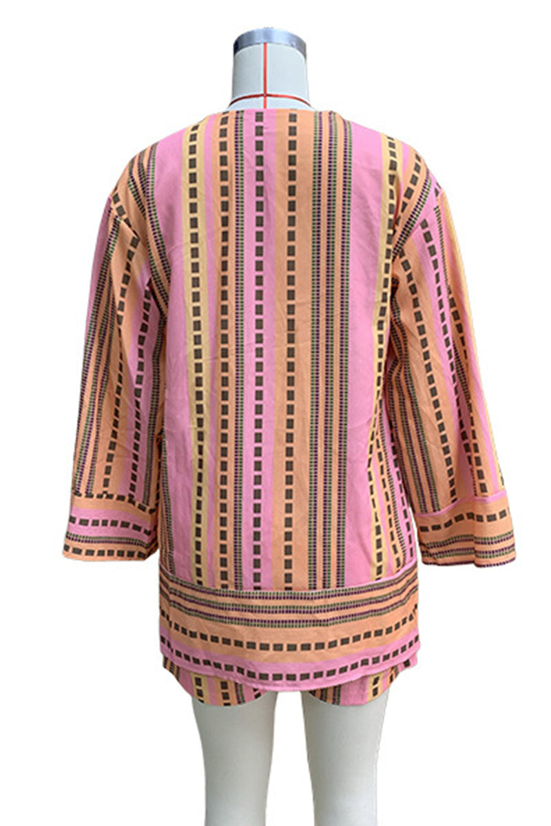 Flornana Casual Striped Pocket Cardigan Two-Piece Set