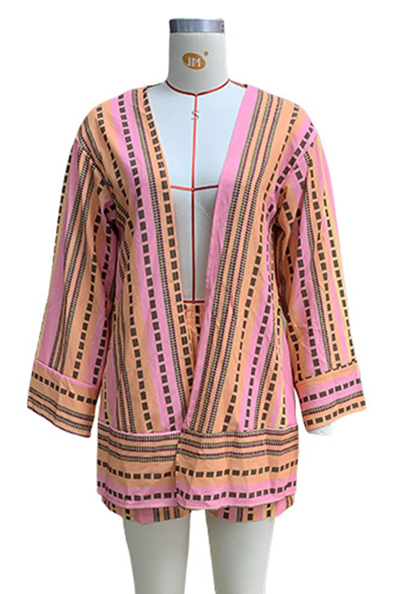 Flornana Casual Striped Pocket Cardigan Two-Piece Set