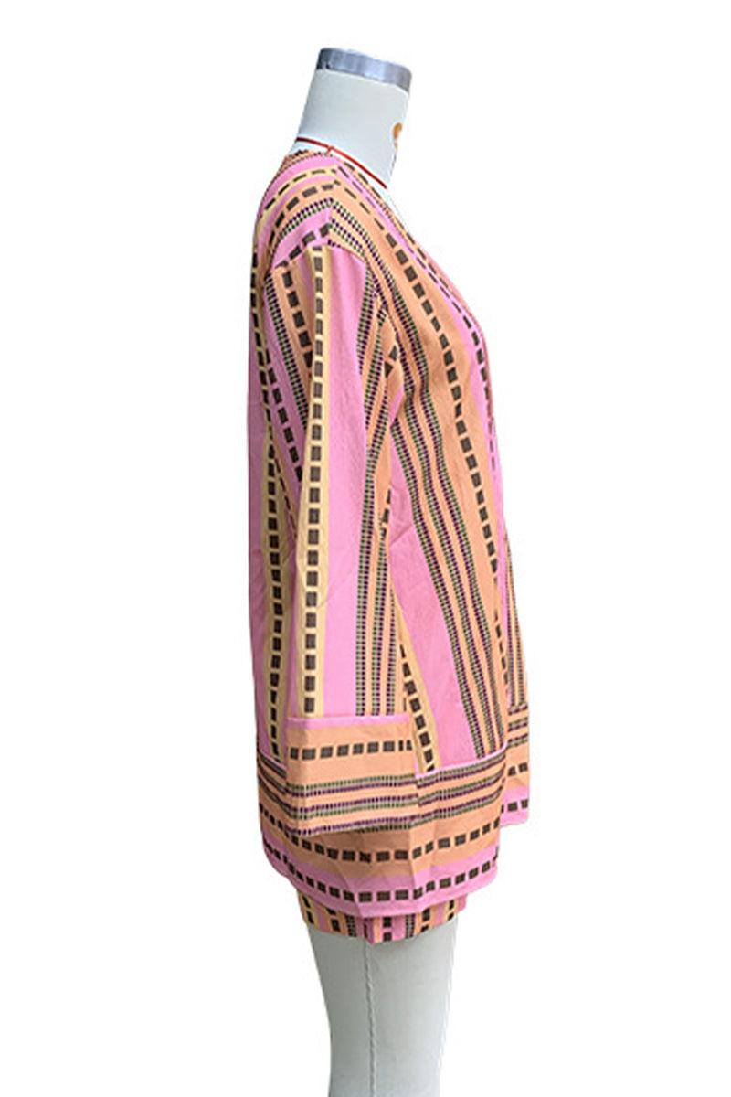 Flornana Casual Striped Pocket Cardigan Two-Piece Set