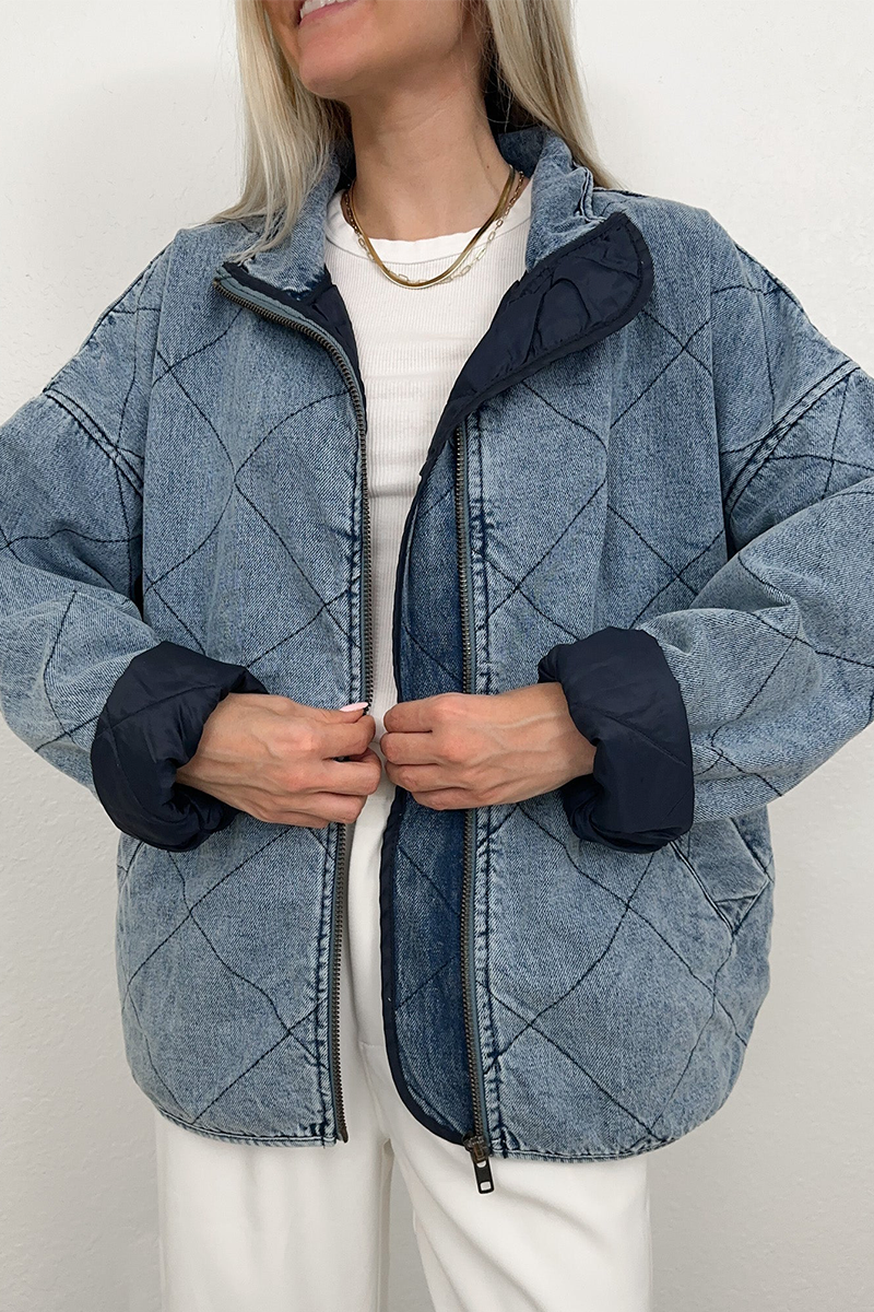 Bohonini Casual Distressed Zipper Collar Blazer Jacket