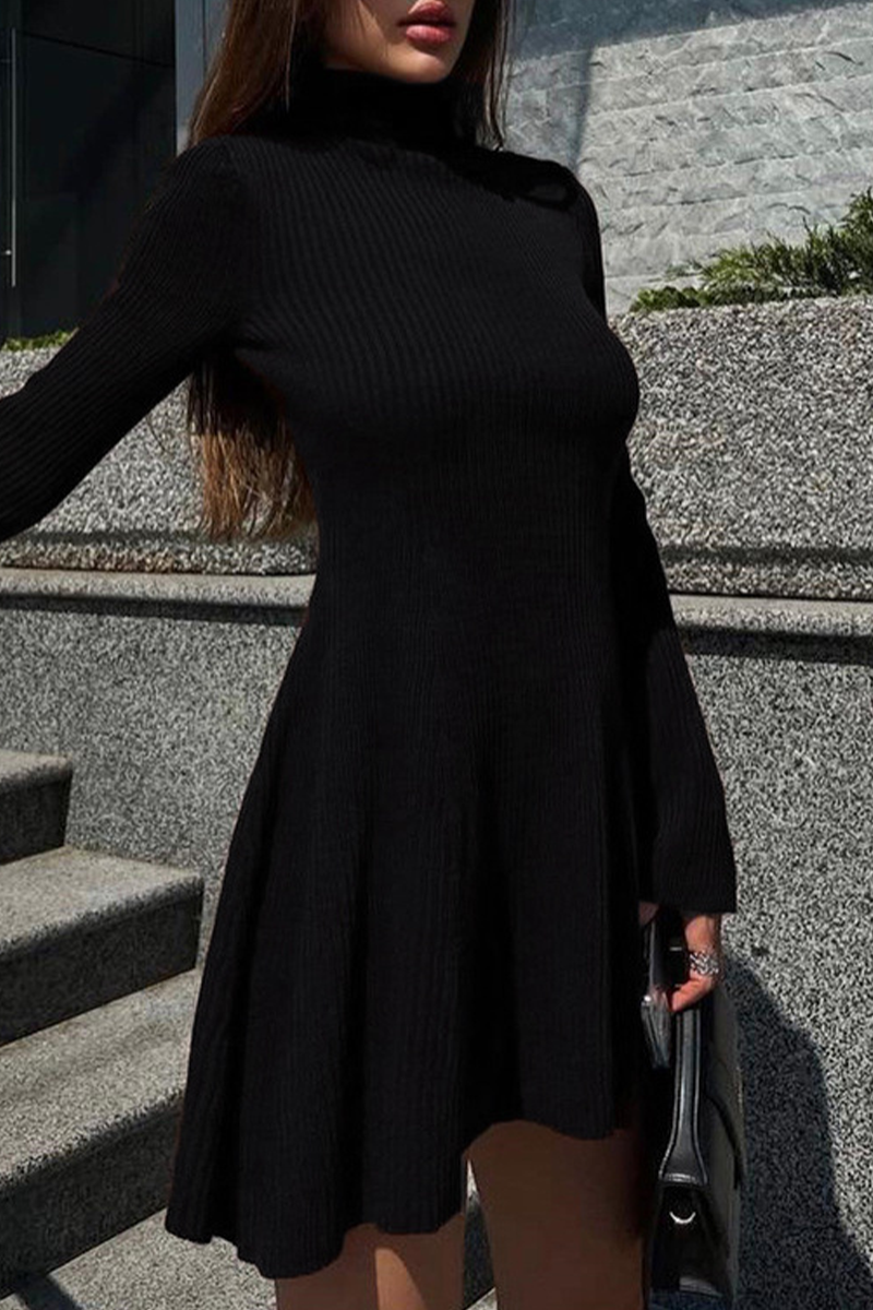 Sexy Solid Color Turtleneck A Line Dresses(5 Colors) - Fashionpara