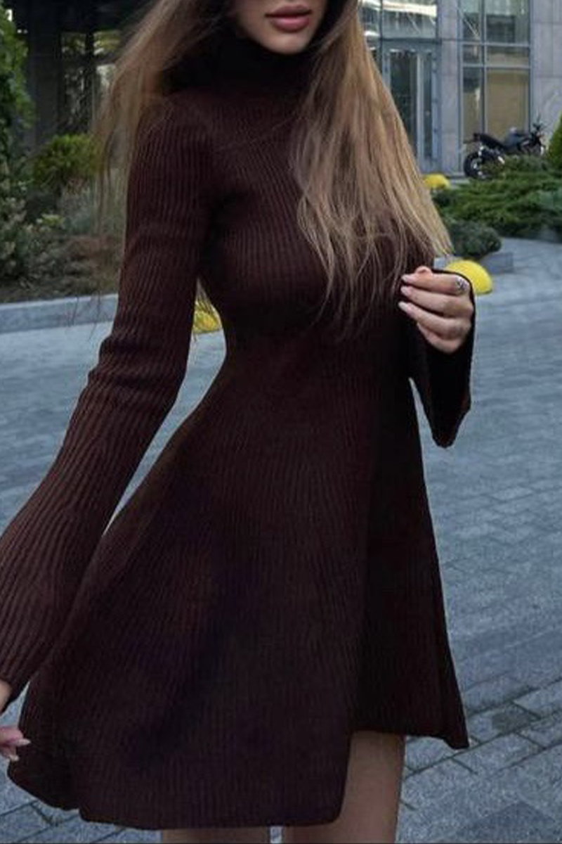 Sexy Solid Color Turtleneck A Line Dresses(5 Colors) - Fashionpara