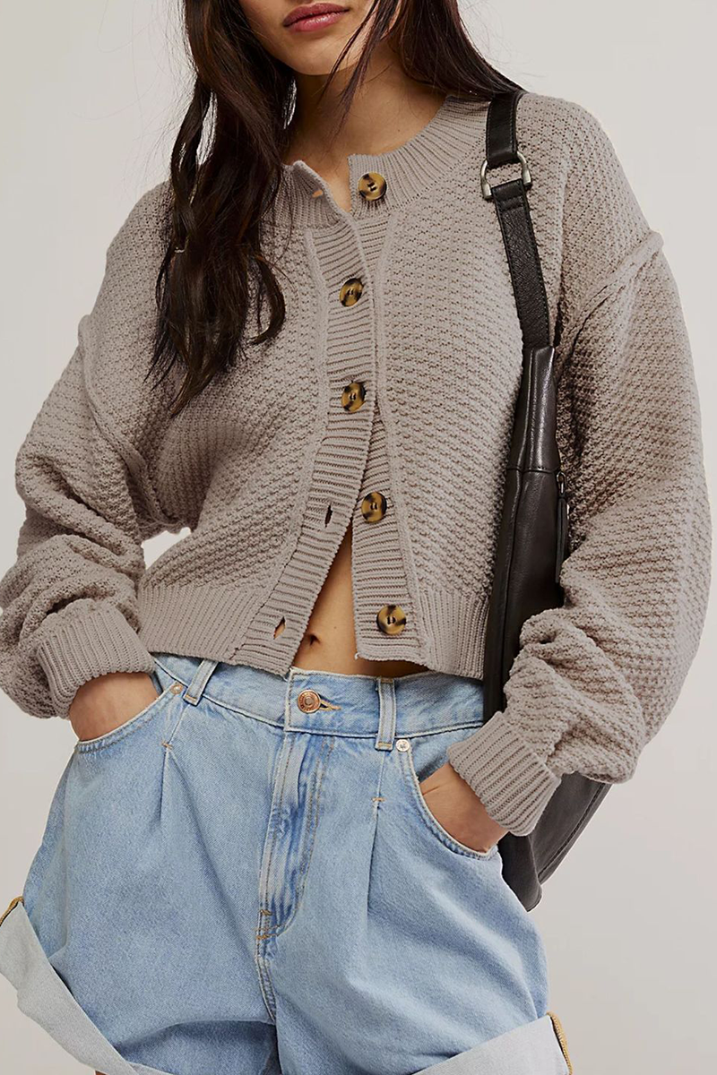 Sophisticated Knitted Jacket with Button Weave Design