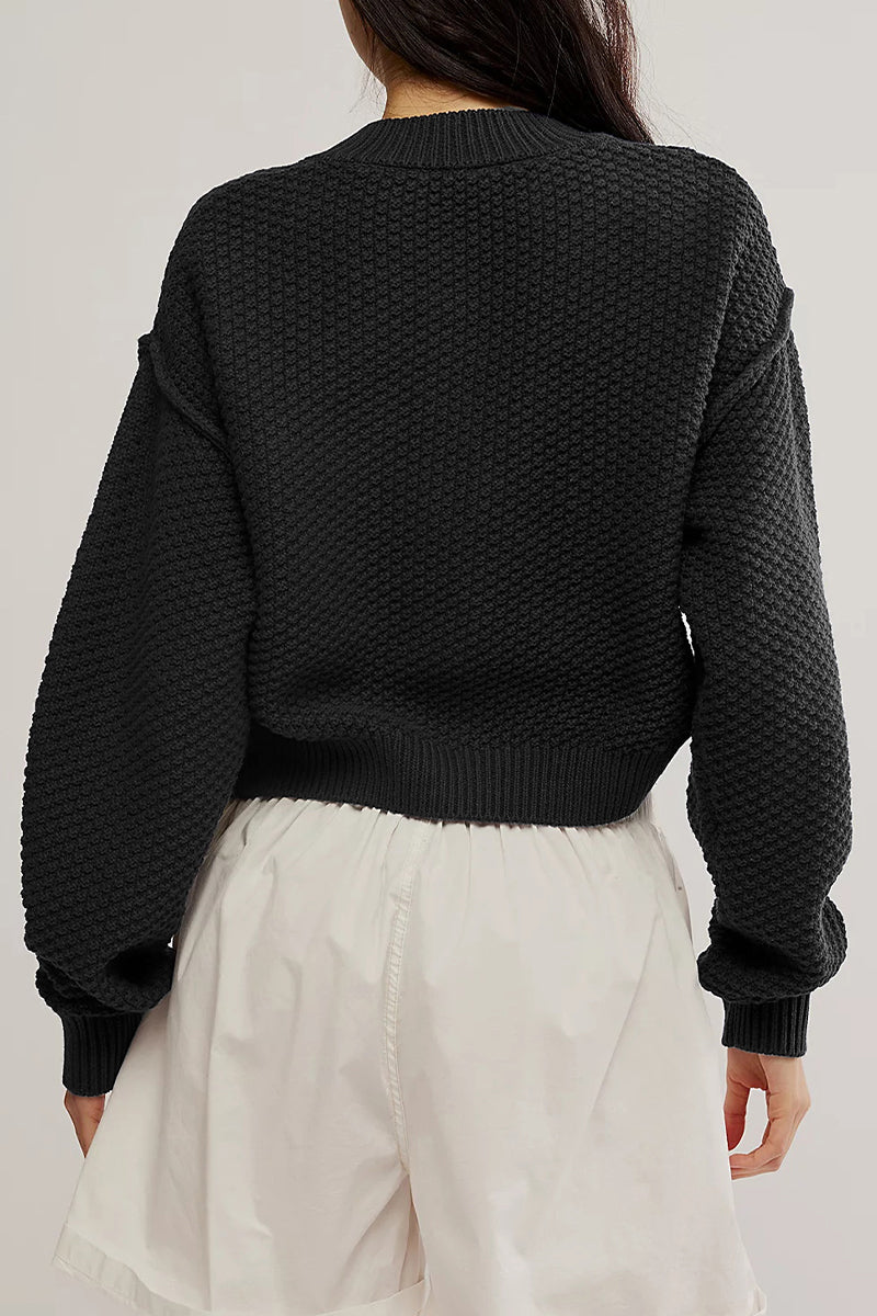 Sophisticated Knitted Jacket with Button Weave Design