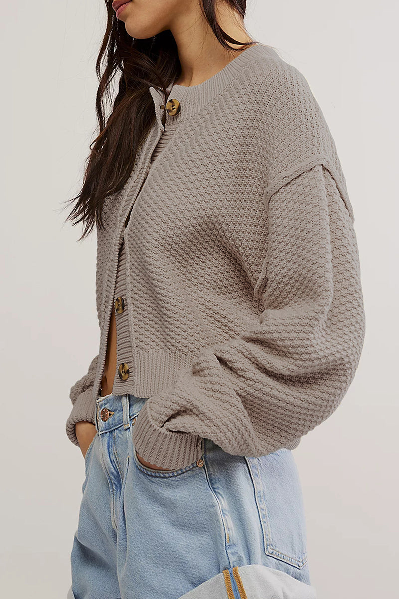 Sophisticated Knitted Jacket with Button Weave Design