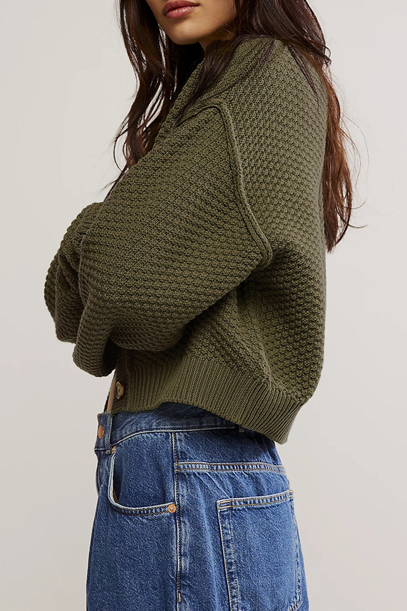 Sophisticated Knitted Jacket with Button Weave Design