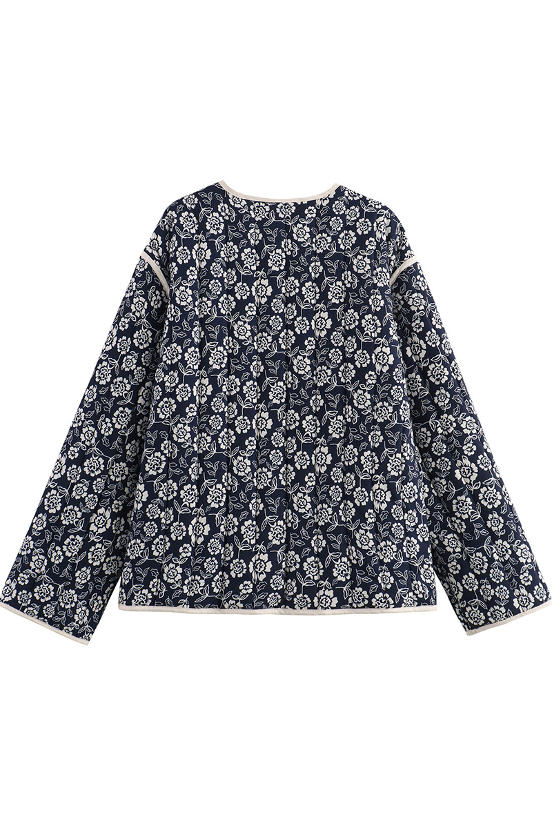 Casual V Neck Pocket Blazer with Floral Patchwork Design