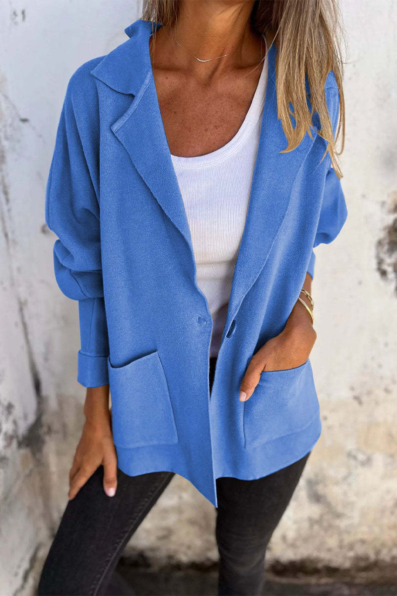 Casual Pocket Turndown Collar Blazer Jacket for Everyday Wear