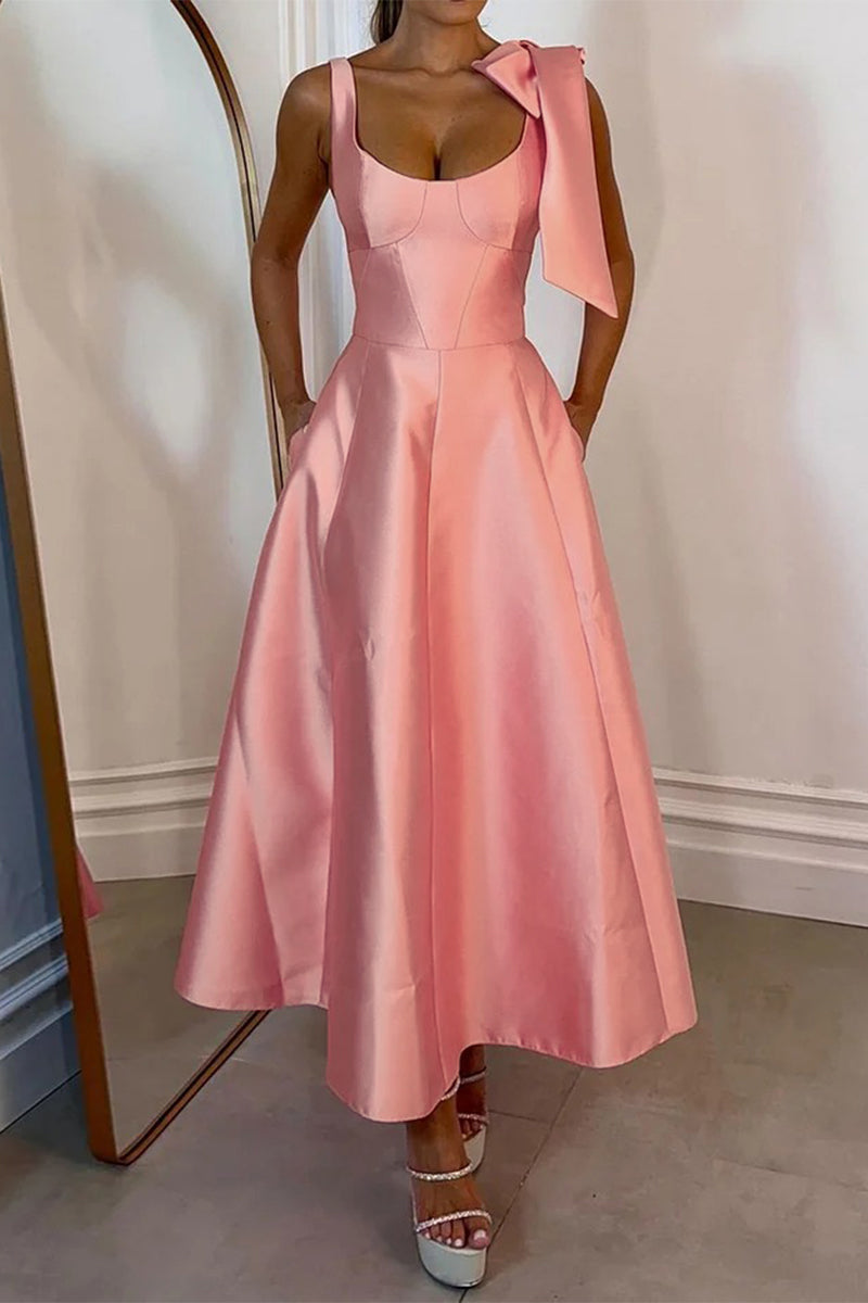 Sexy Solid Color Lace Up U Neck Evening Dresses - Fashionpara