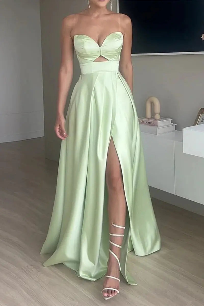 Sexy Prom Solid Color Slit Irregular Strapless Evening Dresses  Fashionpara